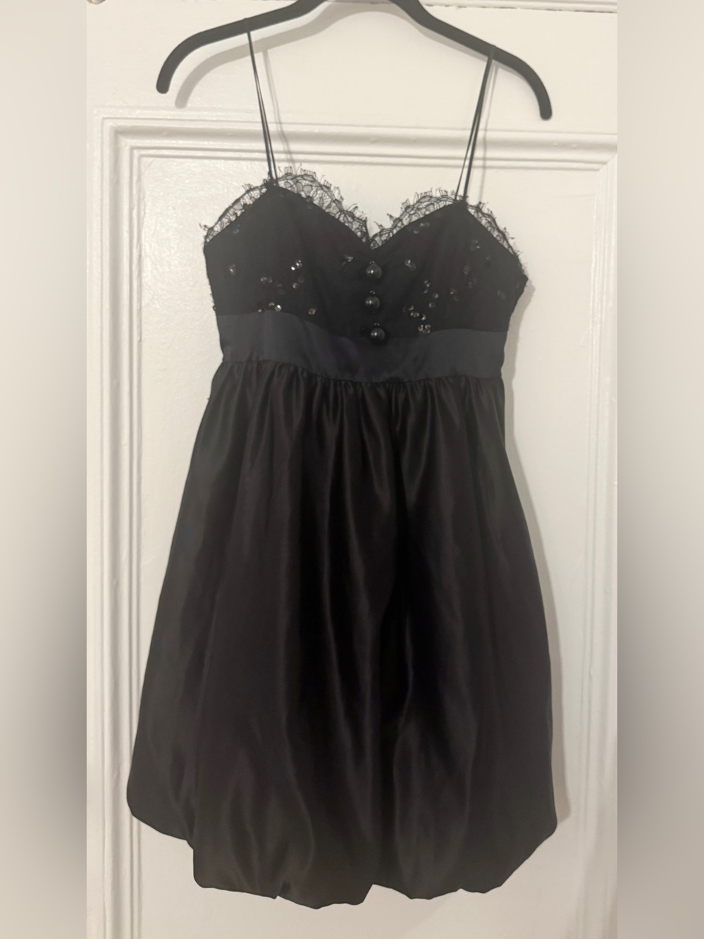 VINTAGE- Betsy Johnson - Y2K -black satin lace beading Party dress - SZ 2